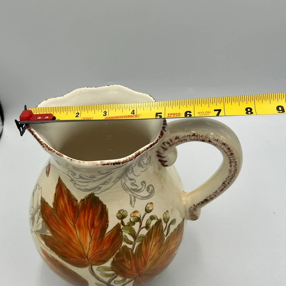Marshalls Ceramic Harvest Pitcher Fall Leaves Acorns Cream Orange NWOT